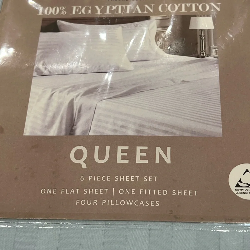 Light Blue Egyptian Cotton Queen Sheet Set - Picture 2 of 4